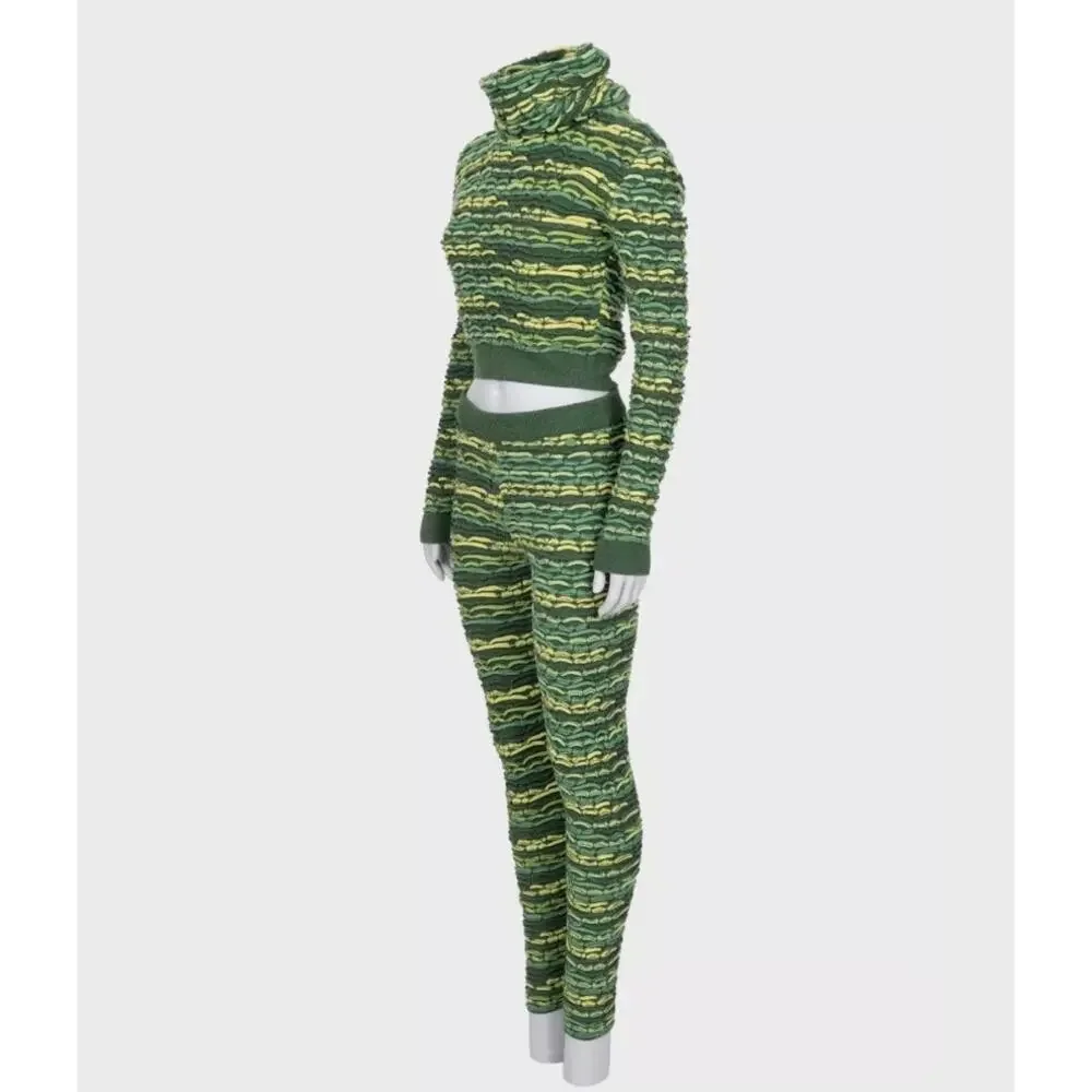 Chanel Green Cashmere Cowl Top Pant Suit Set  EU36/S